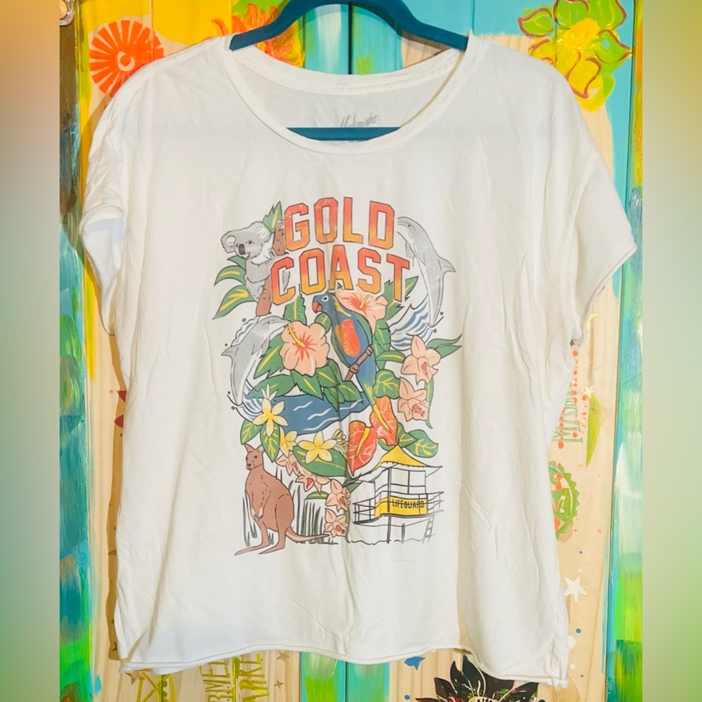 Midnight Rider x Anthropologie White Tee with Gold Coast Graphic
